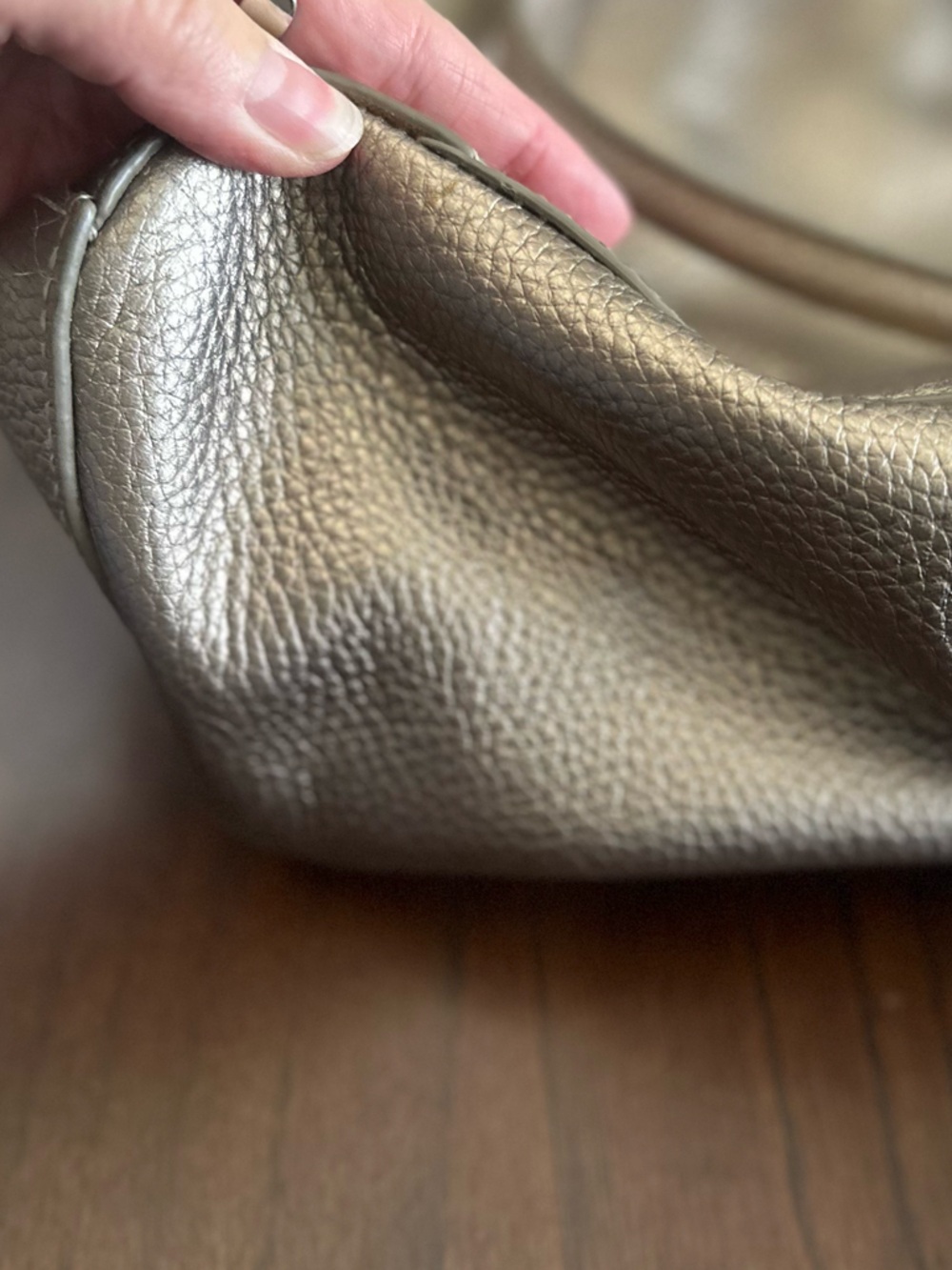 Lauren Ralph Lauren Metallic Pewter Pebbled Leather Satchel - Picture 11 of 16